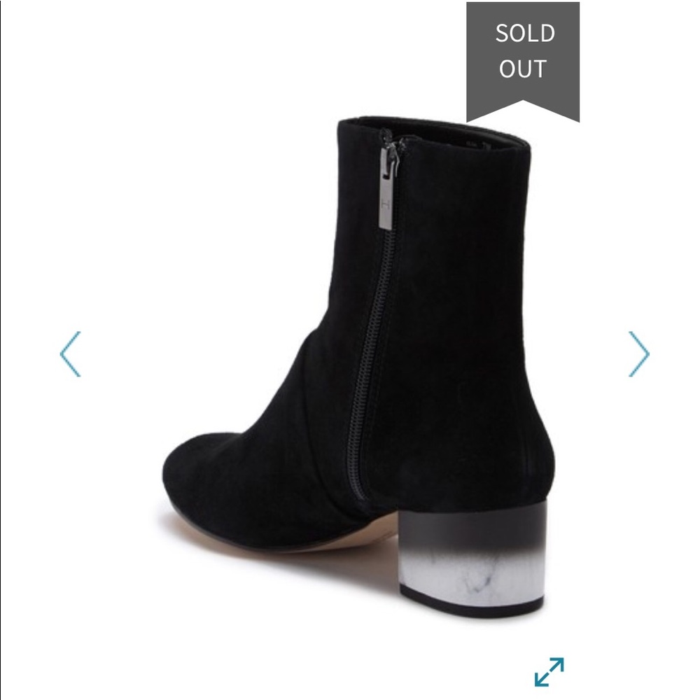 New Chic Halston Heritage Black Marble Pattern Block Heel Bootie - Picture 2 of 5
